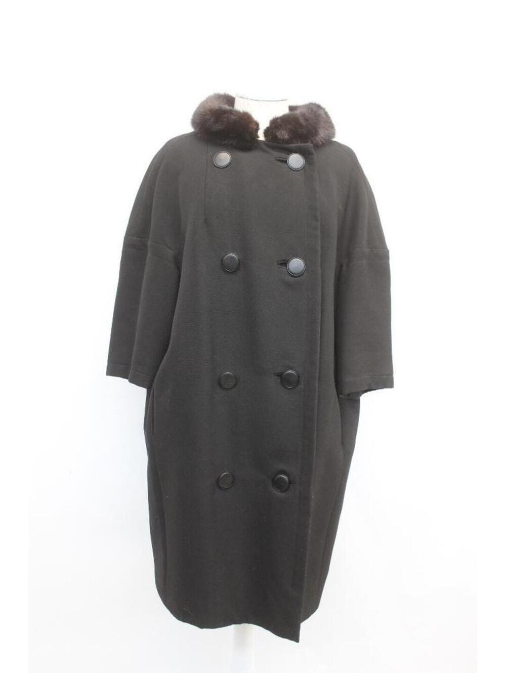 Excellent Black Cloth Coat W/ Mink Fur Coat Jacket Women Woman Size 6 Small